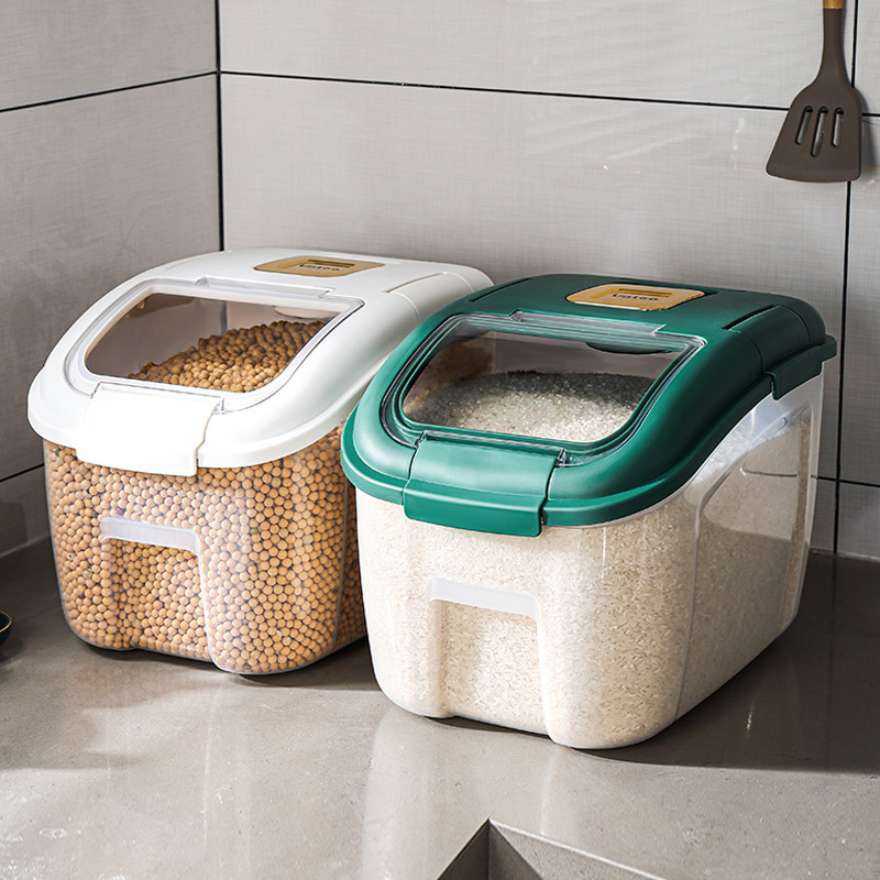 Large Plastic Bucket Moisture-proof Transparent Sealed Rice Storage Box  Kitchen Cylinder Flour Miscellaneous Grain Bucketes