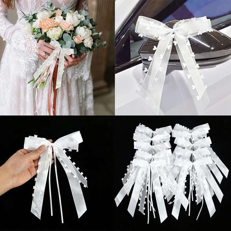 Wedding Car Bows White Lace Silk Wedding Ribbon Car Seat - Temu