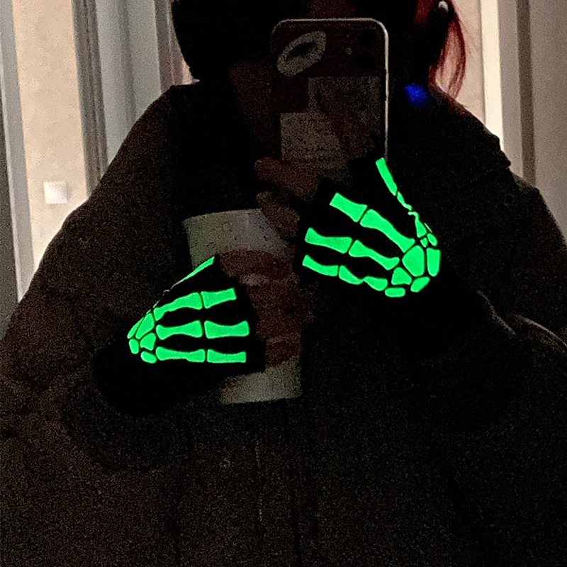 RAVIN SKELETON GLOVES BLACK GREEN NEON GLOW MEN ADULT HALLOWEEN