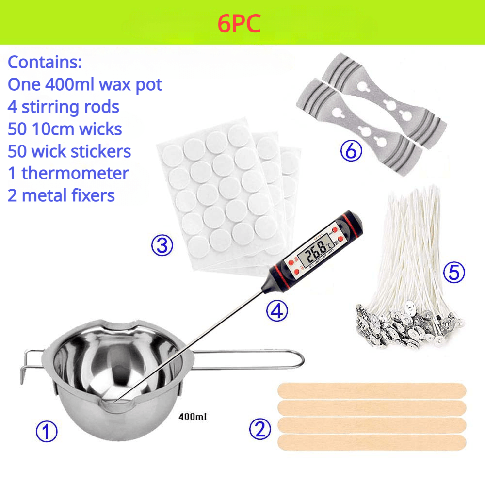 Candle Making Kit,Candle Melting Pot,Candle Wicks,Wick Stickers, Candle  Wicks Holder,Thermometer and Stirring Sticks 