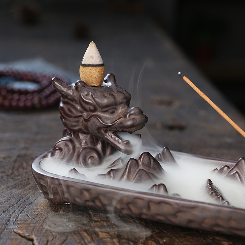 YIENENG Dragon Incense Waterfall Burner Set with Backflow Incense Cones and  Sandalwood Sticks
