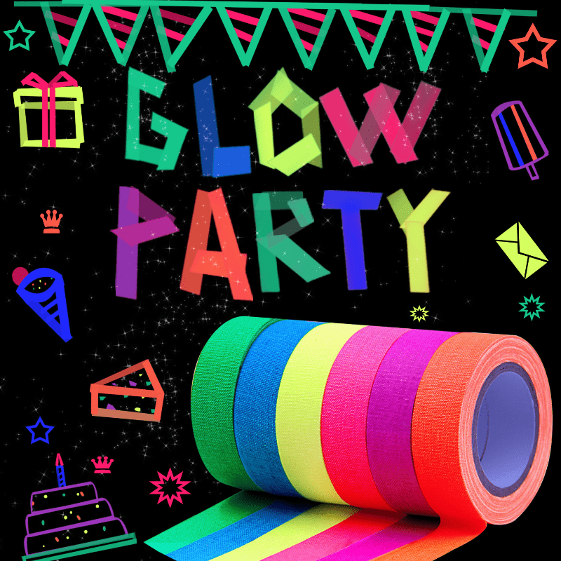 Glow Tape 6 Colors Fluorescent UV Blacklight Neon Colored Cloth Tape for  Party Room Decorations Glow Dark Tape, 0.6in x 16.5feet