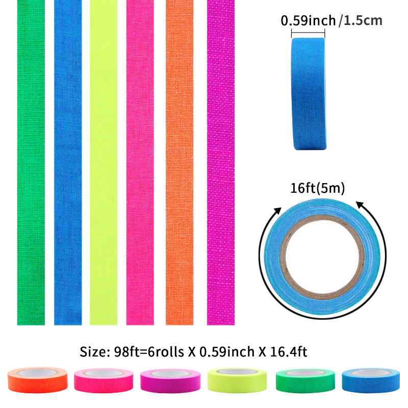 5 rolls Fluorescent Adhesive Tape Neon Tape Glow in The Dark Gaffers Wide  Multi Colored Duct Tape Blacklight Art Crafts Tape - AliExpress