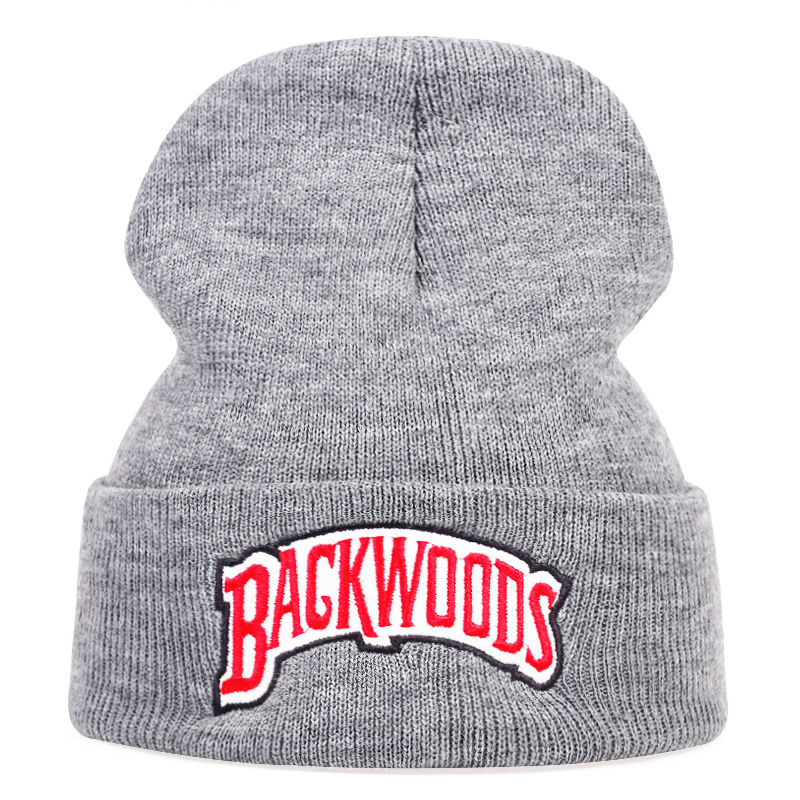 Letter Embroidery Beanie Solid Knit Hat Unisex Warm Skull Cap