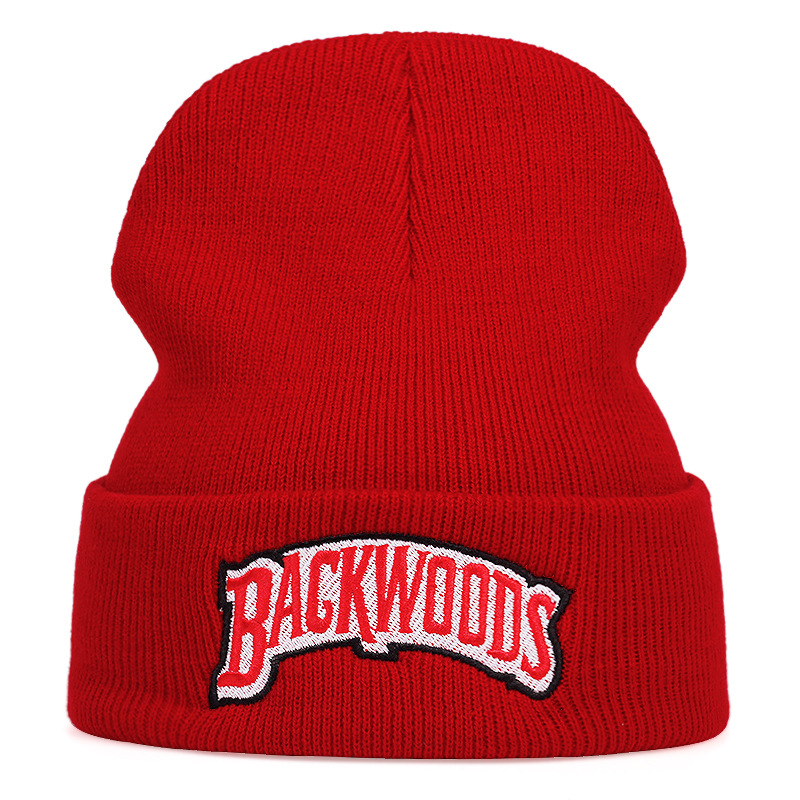 Letter Embroidery Beanie Solid Knit Hat Unisex Warm Skull Cap