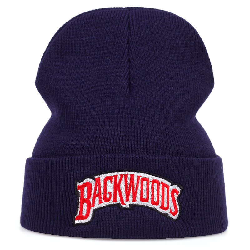 Letter Embroidery Beanie Solid Knit Hat Unisex Warm Skull Cap