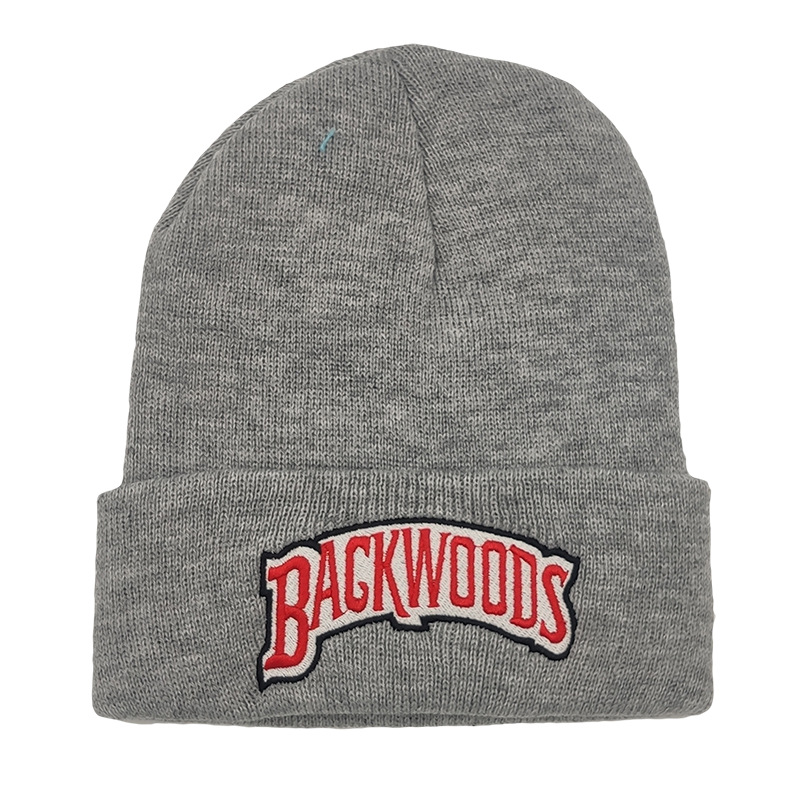 Letter Embroidery Beanie Solid Knit Hat Unisex Warm Skull Cap