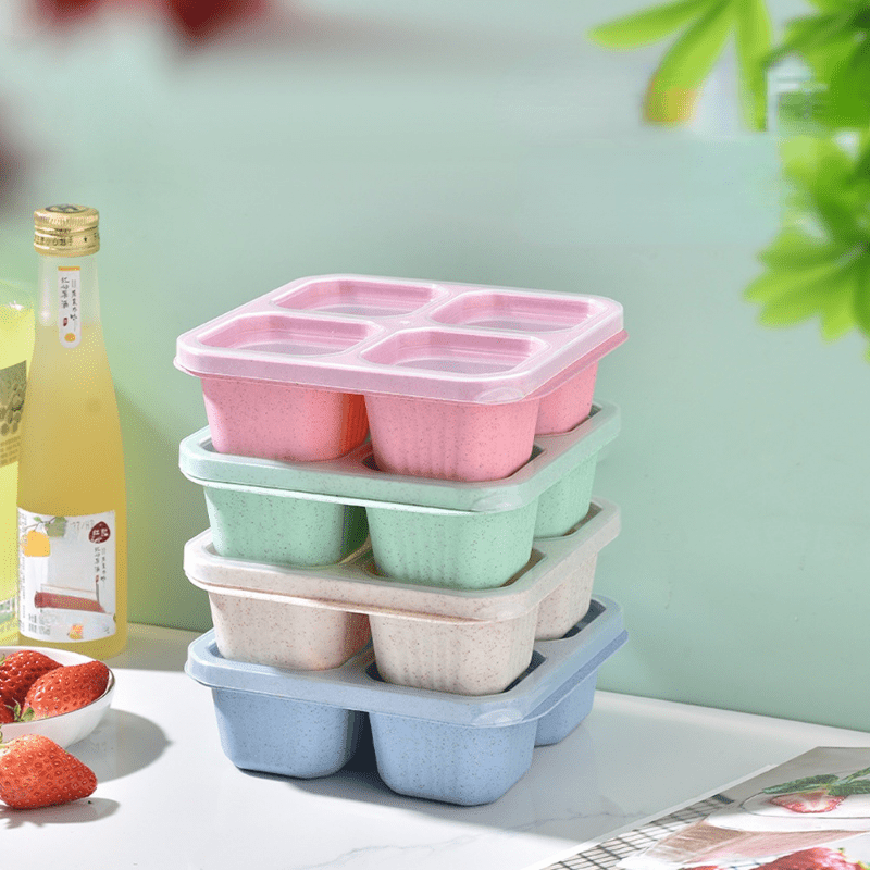 Wheat Straw Bento Box Snack Box Four Grid Transparent Cover - Temu