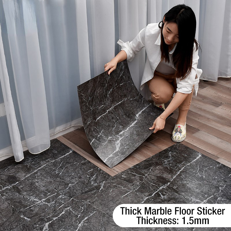

1pc Simulated Thick Marble Tile Floor Sticker, Pvc, Waterproof, Self-adhesive, For Living Room Toilet Kitchen Home Floor Decor