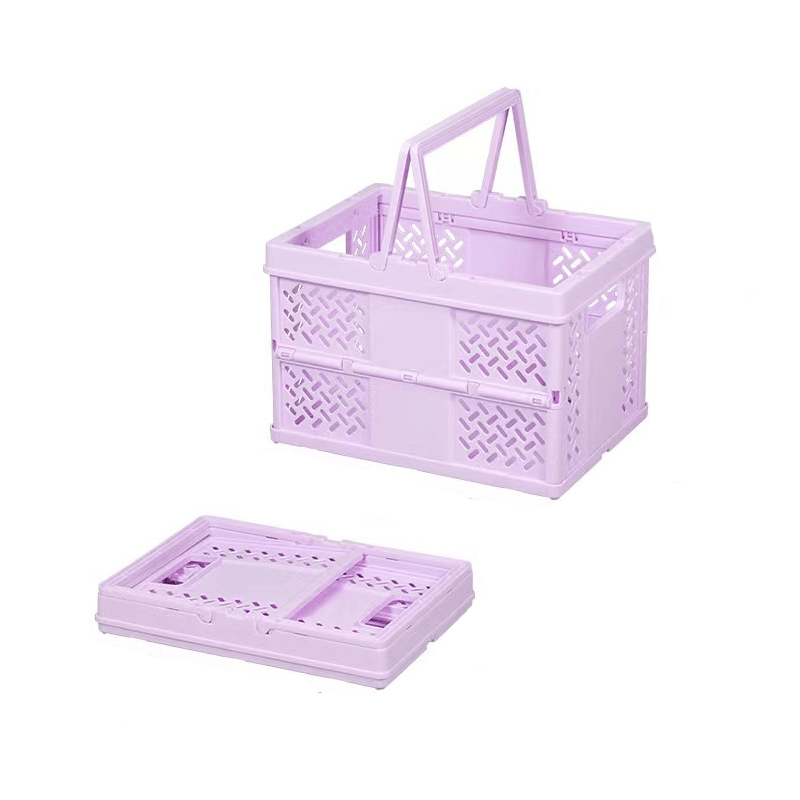 1pc Mini Simple Plastic Storage Basket, Foldable Multipurpose Pink Storage  Cube For Home