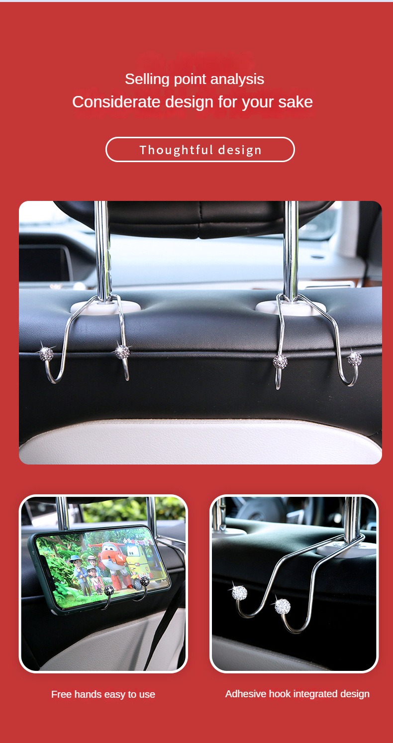 Bling Car Hooks, 2pcs Bling Car Hangers Organizer Seat Headrest Hooks, Auto  Hooks with Bling Diamonds, Metal Car Bag Hooks Purse Hook for Car Auto