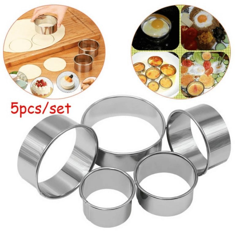 Biscuit Cutter Set , Round Cookies Cutter with Handle, Professional Baking Dough Tools 5pcs Stainless Steel Cookie Cutters Biscuit Mould Cake Fondant