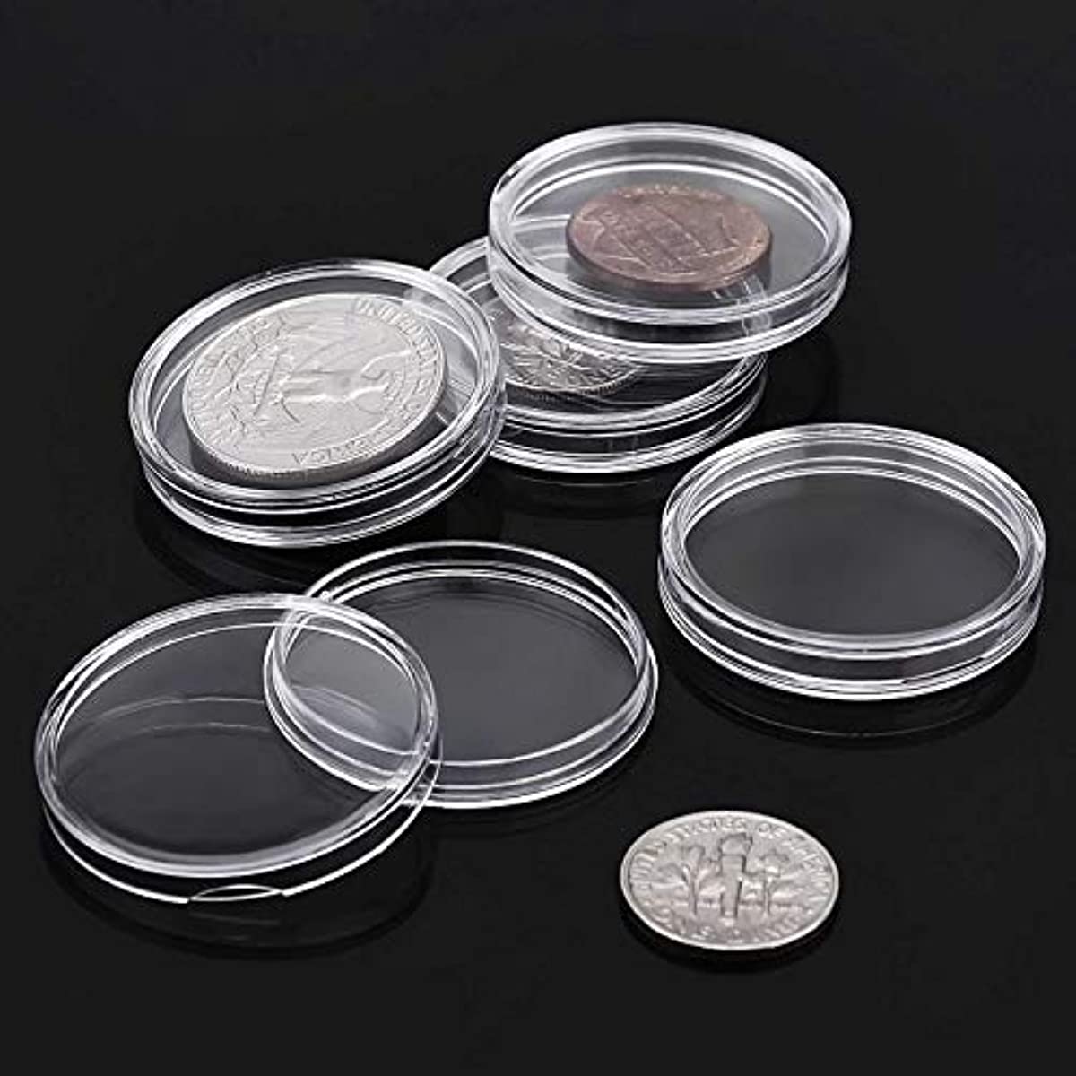 50 PCS 46MM Coin Capsules Storage Box & Wooden Case Holder Collection  Display US