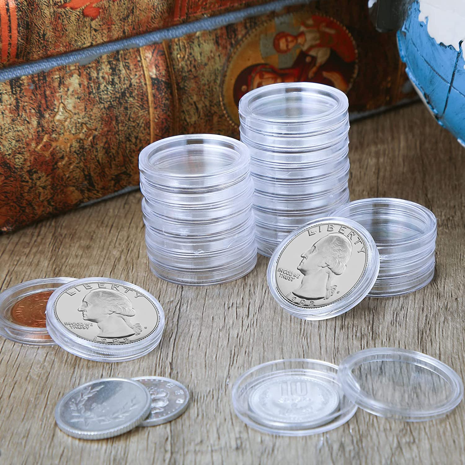 Diámetro 25mm 32mm 35mm 10 unids/lote caja transparente pequeña redonda porta  monedas para la colección