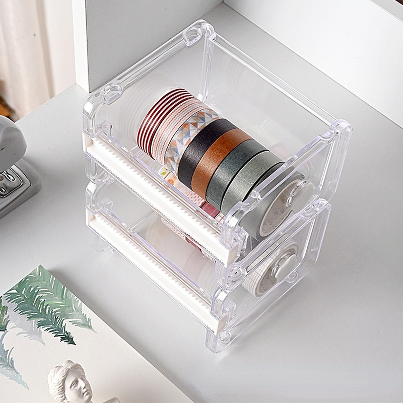 Hilitand Washi Tape Dispenser, Plastic Transparent Washi Tape Cutter Tape  Holder Roll Tape Holder Office Desktop Tool(White)
