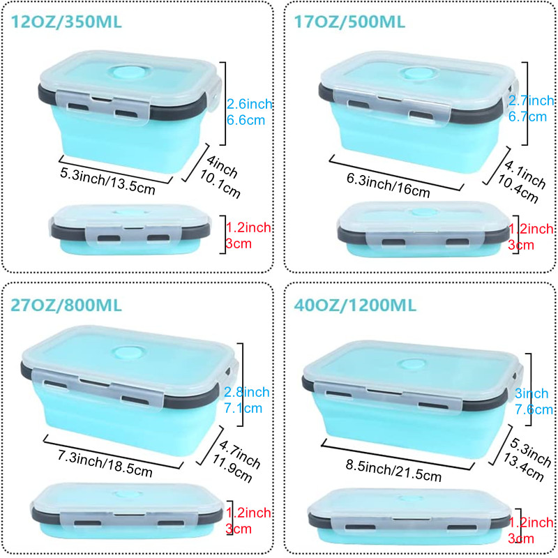 4pcs Silicone Rectangle Lunch Box Collapsible Bento box Folding Food  Container