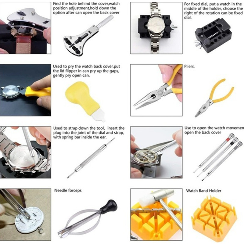 MMOBIEL 16 Pcs Watchmaker Jewelry Repair Tool Kit Incl. Band Pin Link Remover. Back Case Opener
