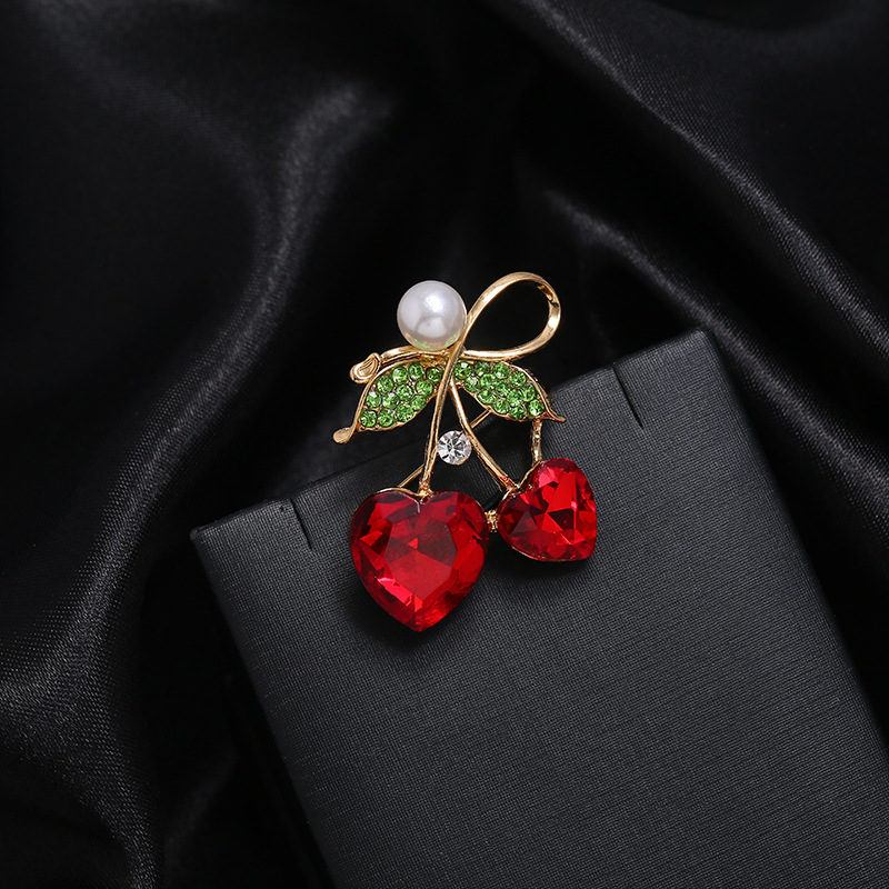 Inlaid Love Heart Shape Rhinestones Brooch Pin Cute Cherry - Temu Canada