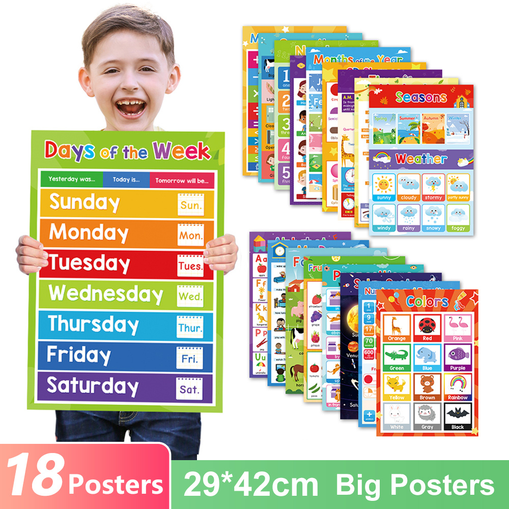 

18 Themes/set A3 Big Size 11.34x16.45 Inch Educational Posters For Toddlers Kids Children Early Education Kindergarten Nursery Home School Classroom Supplies Decorations Teaching Aids