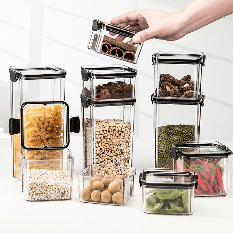 Airtight Clear Storage Container With Lid, Vacuum Storage Airtight Jar,  Kitchen Pantry Stackable Storage Organizer, For Cereal, Rice, Pasta, Tea,  Nuts And Coffee Beans, Plastic Food Preservation Tank, Home Kitchen  Supplies 