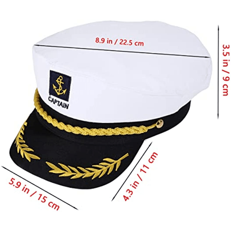 Temu 1pc White Captain's Hat, Beanie Adult Yacht Military Hats, Boat Skipper Ship Sailor Captain Costume Hat, Embroidered Gold Anchor Captain Hat, Black