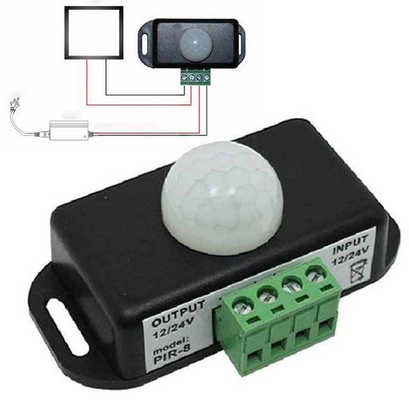 Interruptor de Sensor de movimiento PIR DC5V 12V 24V, Detector de movimiento  activado, Sensor de luz