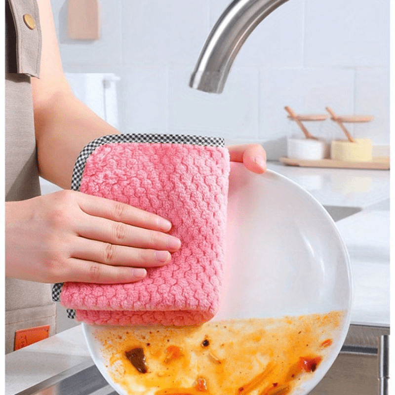 Coral Velvet Dish Towel Hanging Loop Rag Non stick Oil Dish - Temu