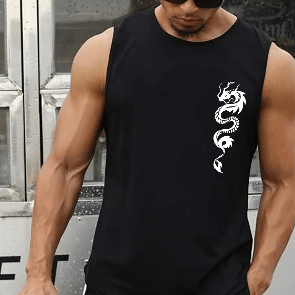 

Men’s A-shirt Tanks, Dragon Print Singlet, Sleeveless Tank Top, Lightweight Active Undershirts, For Workout At The Gym, Bodybuilding, And As Gifts