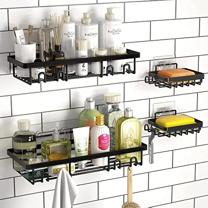 Adhesive Shower Caddy, Bathroom Shower Organizer And Soap Dishes With  Hooks, No Drilling Traceless Rustproof Bathroom Storage Wall Shower  Organizer For Bathroom Toilet Kitchen Rvs - Temu