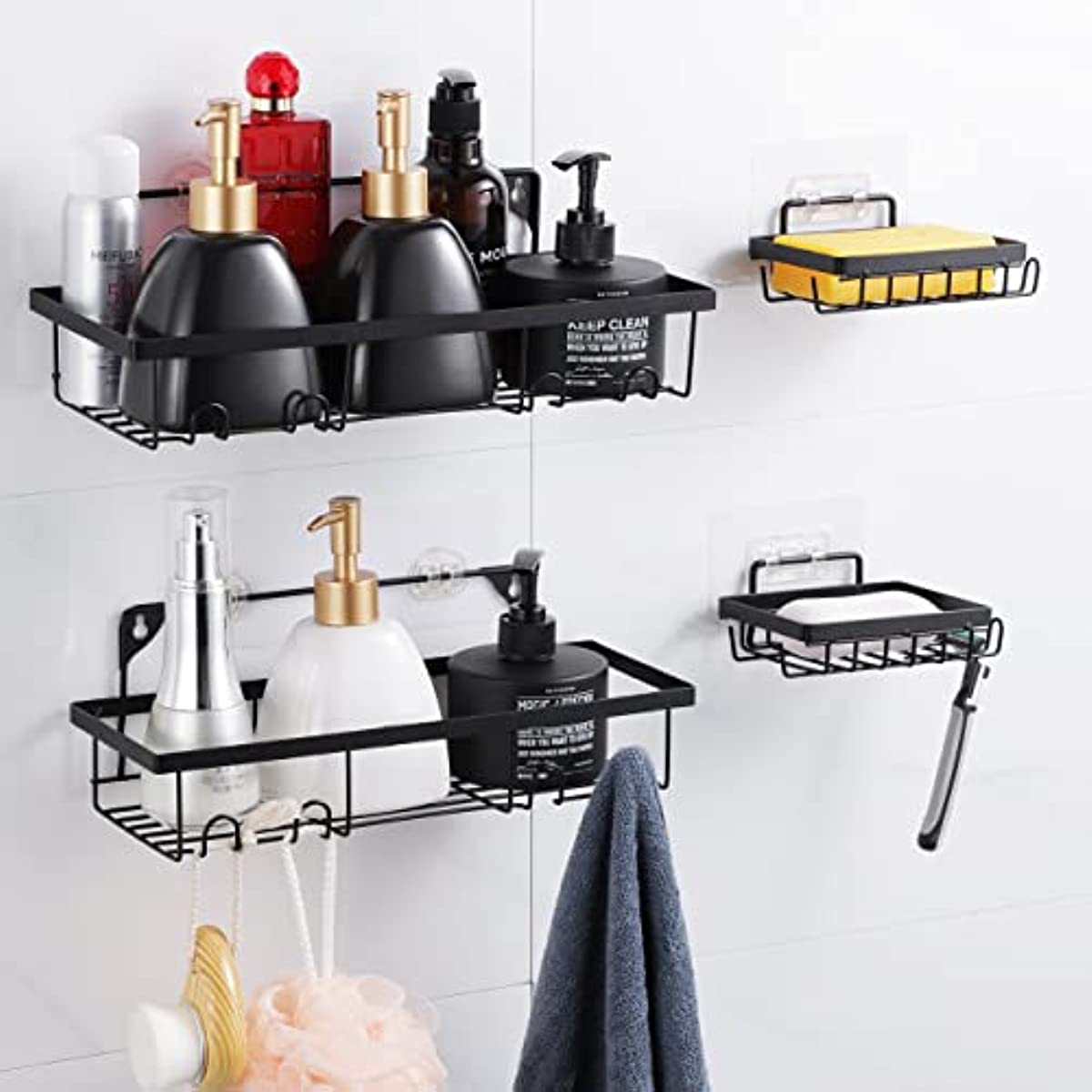 Adhesive Shower Caddy with Hook for Kitchen or Bathroom