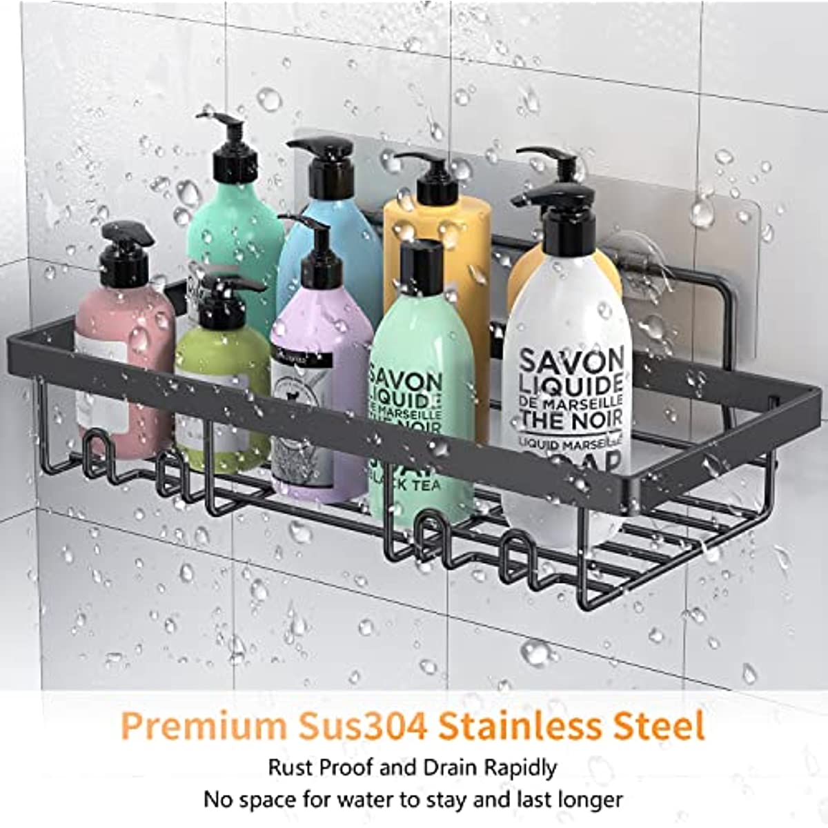 ODesign Adhesive Bathroom Shelf Organizer Shower Caddy Kitchen Spice Rack  Wall Mounted No Drilling SUS304 Stainless Steel Rustproof - 2