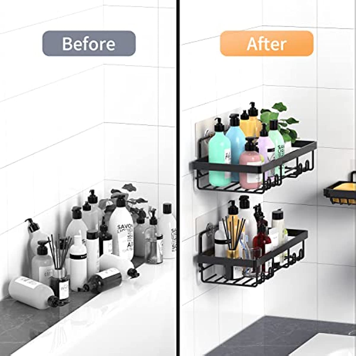 [Versión actualizada 2023] Organizador de ducha, organizador de baño de  montaje en pared, sin perforaciones, estantes de ducha autoadhesivos de  acero