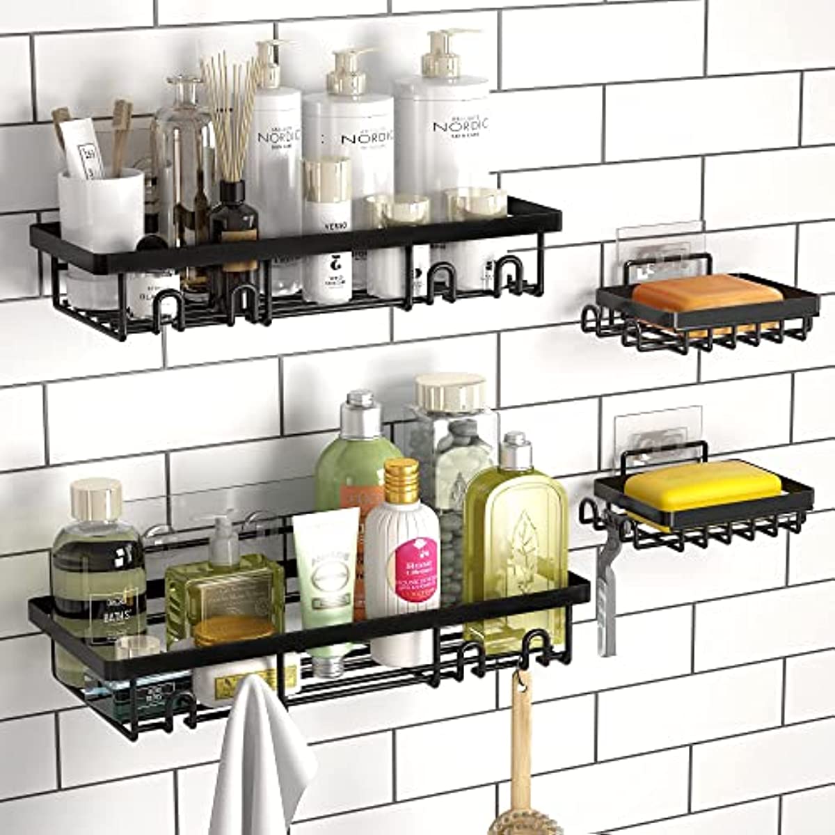 1pc Bathroom Shelf, Kitchen Wall Hanging Organizer, Shower Caddy, Seasoning  Rack Without Drilling