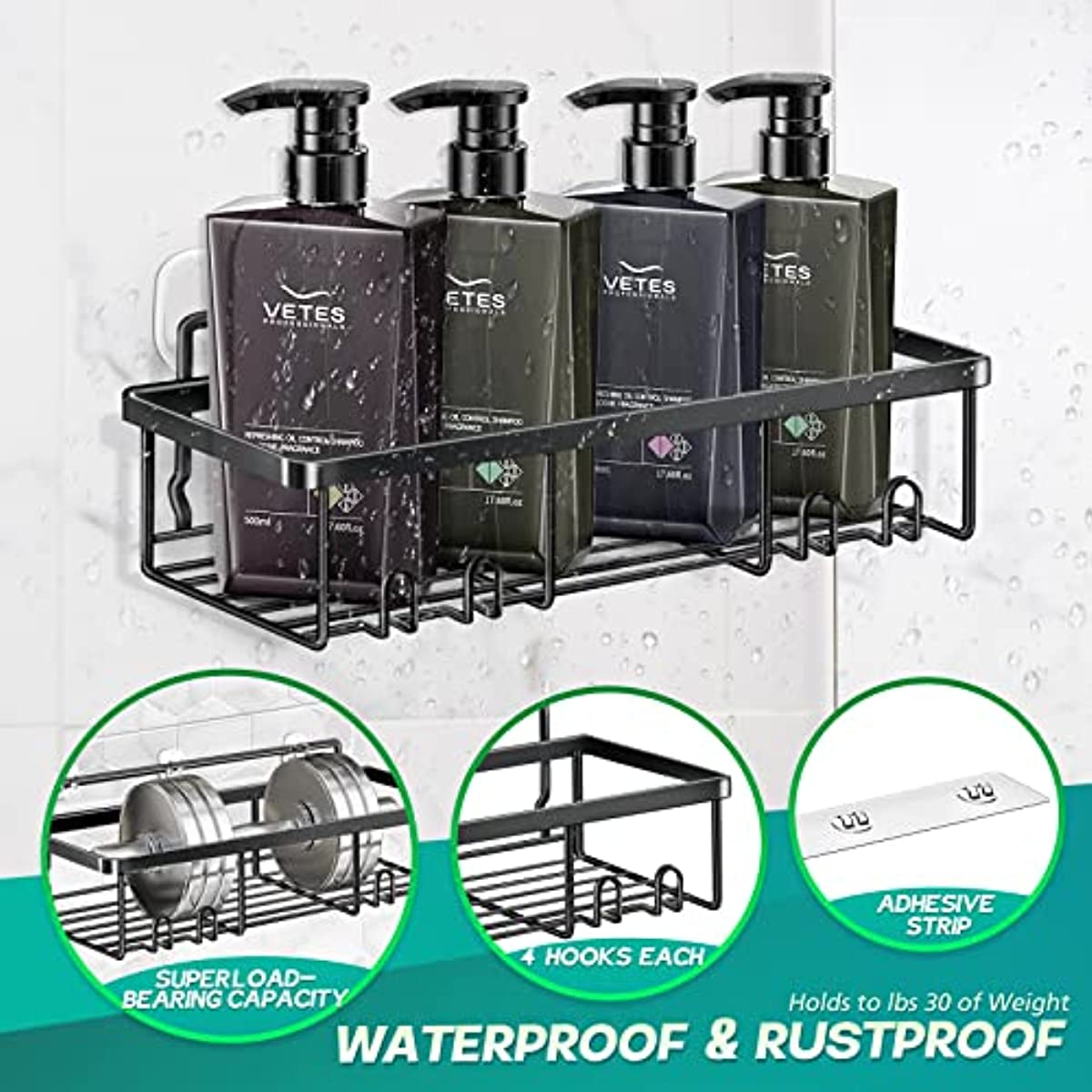 Rustproof And Waterproof Shower Caddy With Soap Holder And 4 Movable Hooks  - Easy To Install And Convenient For Bathroom And Shower Room - Temu