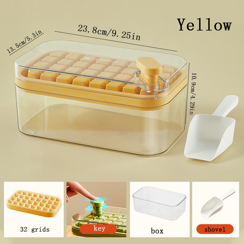 GROFRY 1 Set Ice Cube Tray Single/Double Layer Multiple Grids Press Button  Design Silicone Ice Mold Tray Storage Box with Shovel Kitchen Tool,White