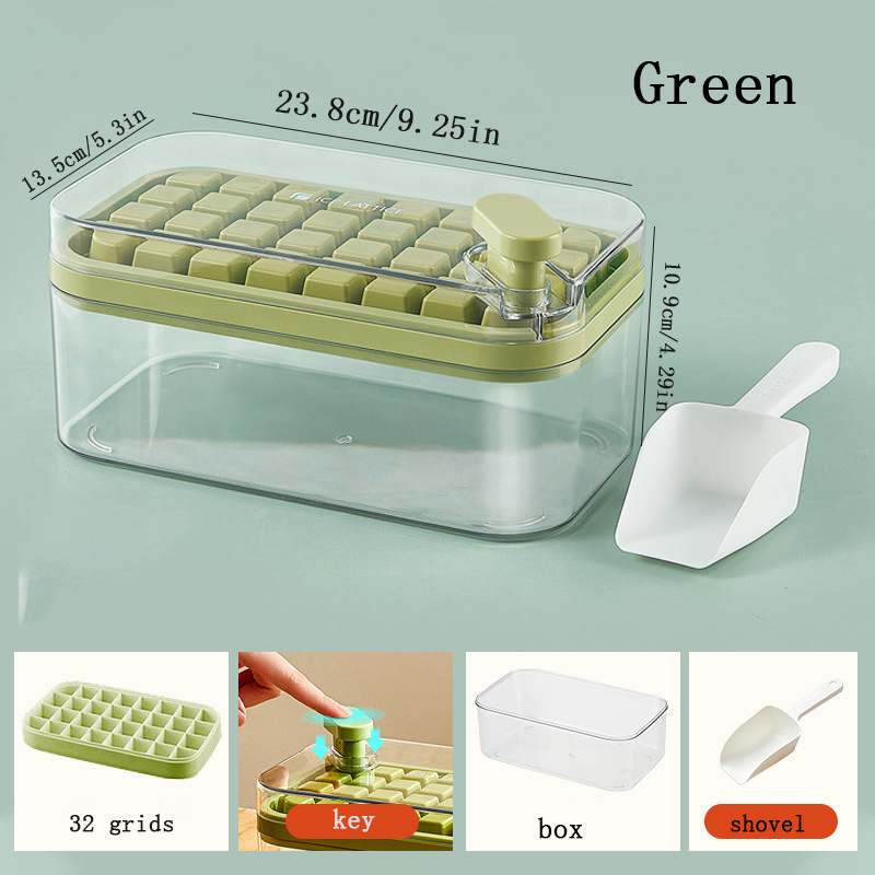 GROFRY 1 Set Ice Cube Tray Single/Double Layer Multiple Grids Press Button  Design Silicone Ice Mold Tray Storage Box with Shovel Kitchen Tool,White