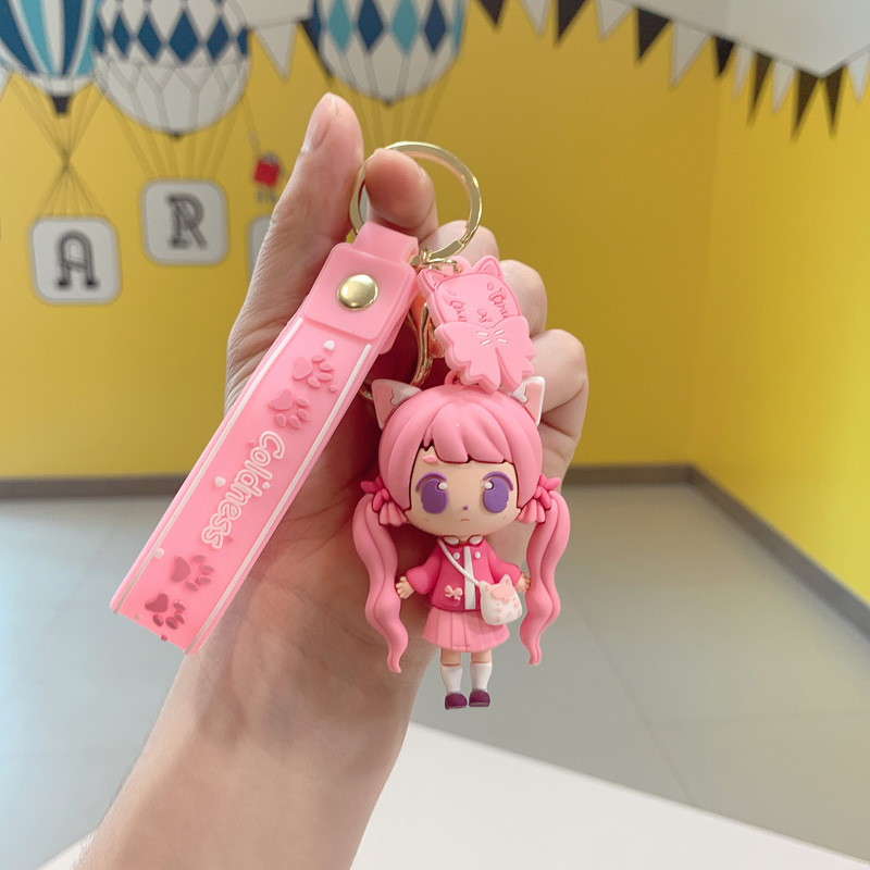 Car Key Chain Cartoon Silicone Doll Anime Decoration Cool Girl Pendant With  Lanyard Best Sellers For Car Accessories Women