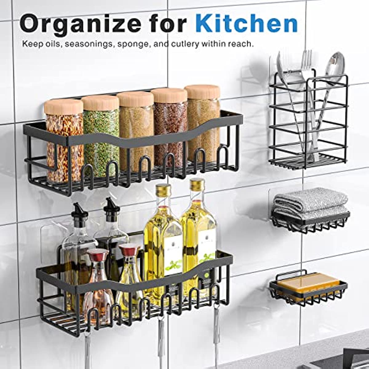 Confezione Da 5 Caddy Per Doccia, Organizer Per Doccia Adesivo Per Ripostiglio In Bagno E Cucina Senza Foratura Grande Capacita Nuovo