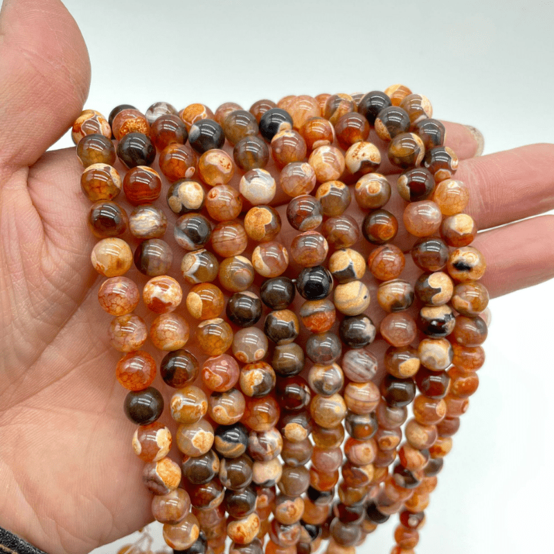 Natural Stone Coffee White Fire Agate Round Beads For - Temu