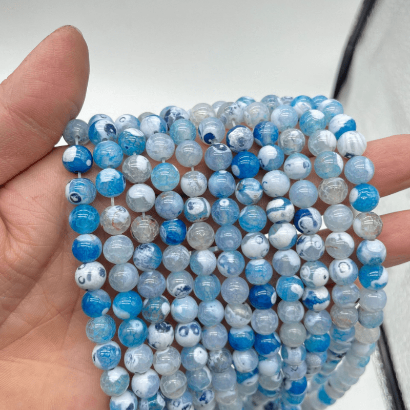 Natural Stone Coffee White Fire Agate Round Beads For - Temu