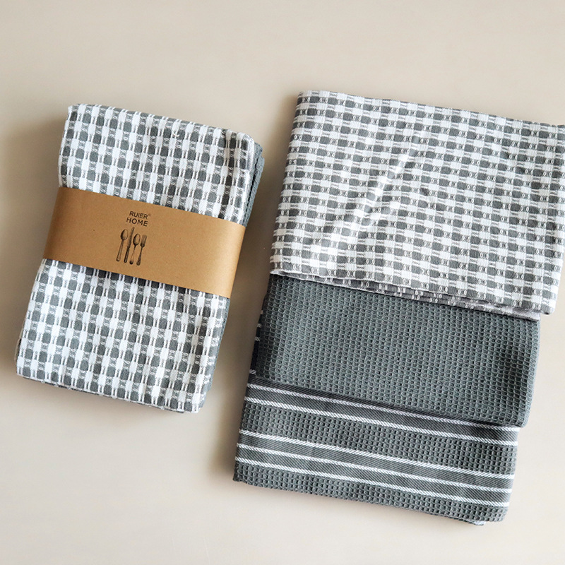 3pcs Cotton Yarn-dyed Gray Series Home Fabric Waffle Tea Towel Napkin  Kitchen Towel
