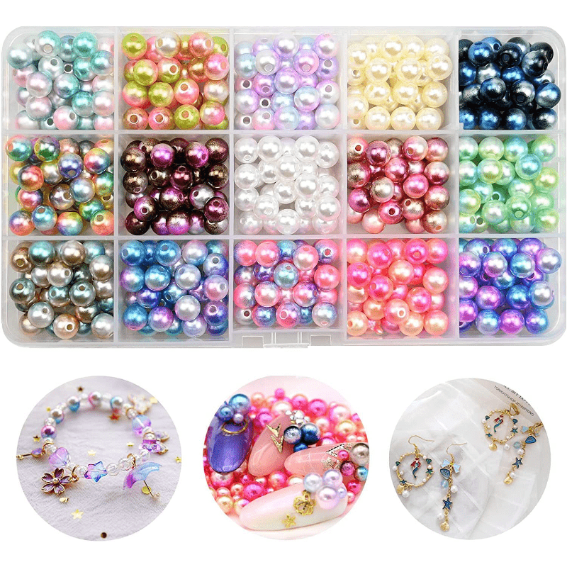 Gradient Colorful Perforated Imitation Pearl Loose Beads Diy - Temu