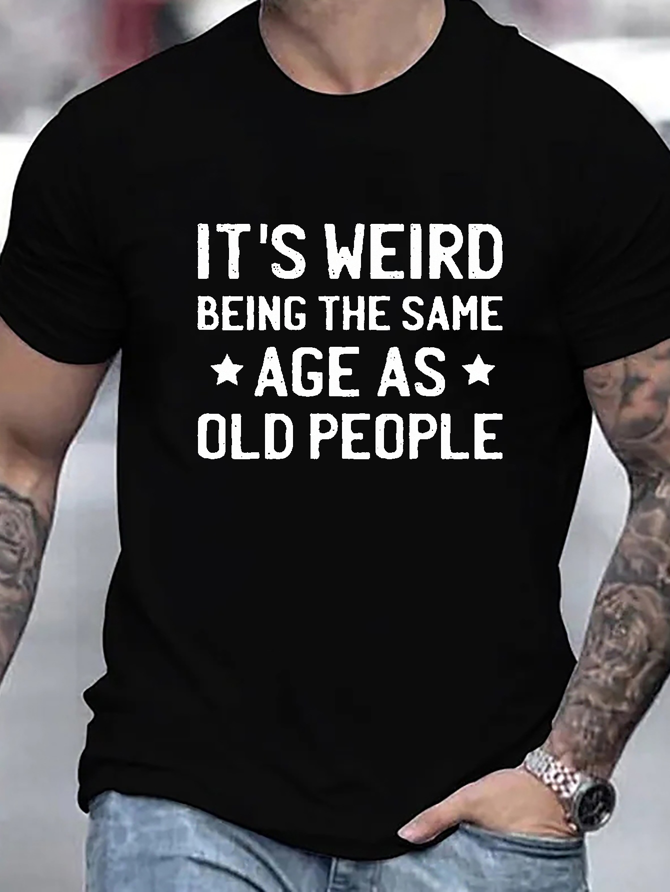 Men's Fashion T shirt Weird Same Age Old People Print Comfy - Temu