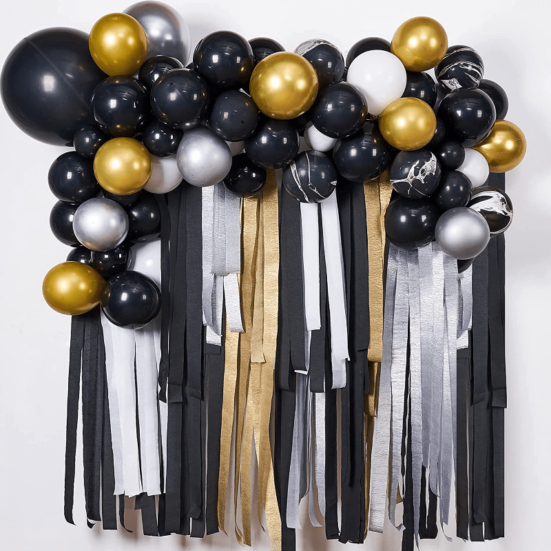 Black Gold Silver Party-Decorations Streamers-Lanterns - 14pcs Graduation  2024 Paper Fan,Tissue Flower Pom Poms Streamers,Honeycomb Balls,Men  Birthday