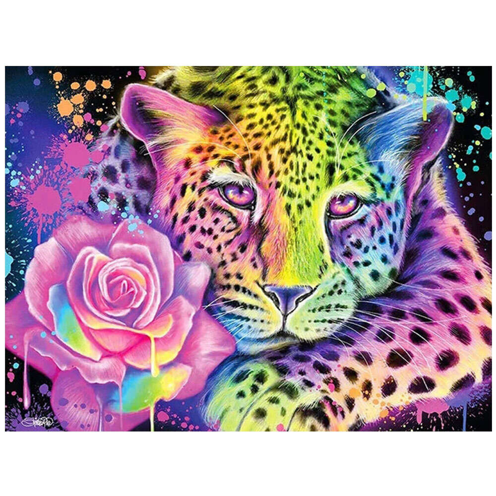 Rainbow Leopard Diamond Painting, DIY Animal Diamond Mosaic