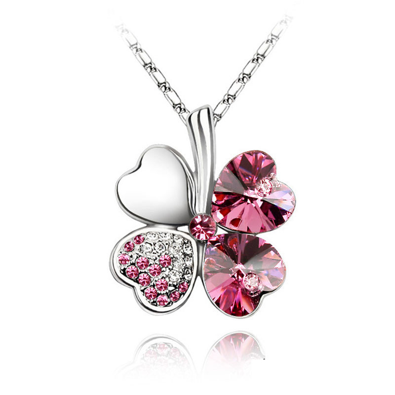 1pc fashion rhinestone lucky clover pendant necklace jewelry accessories st patricks day decorations   10