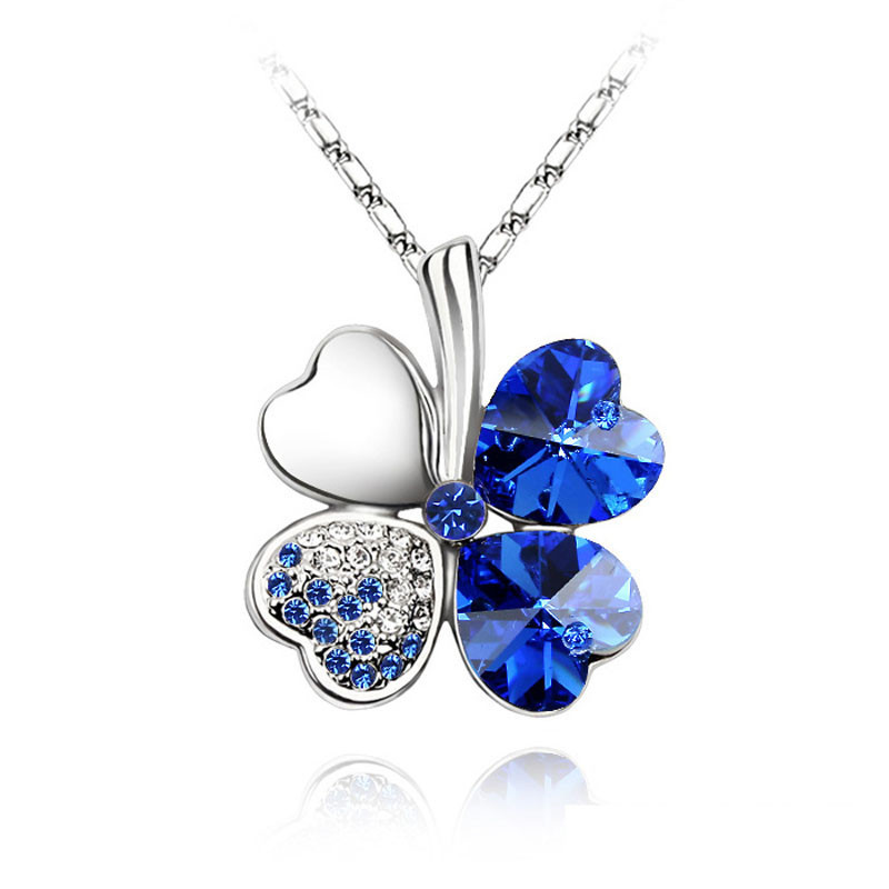 1pc fashion rhinestone lucky clover pendant necklace jewelry accessories st patricks day decorations dark blue 9