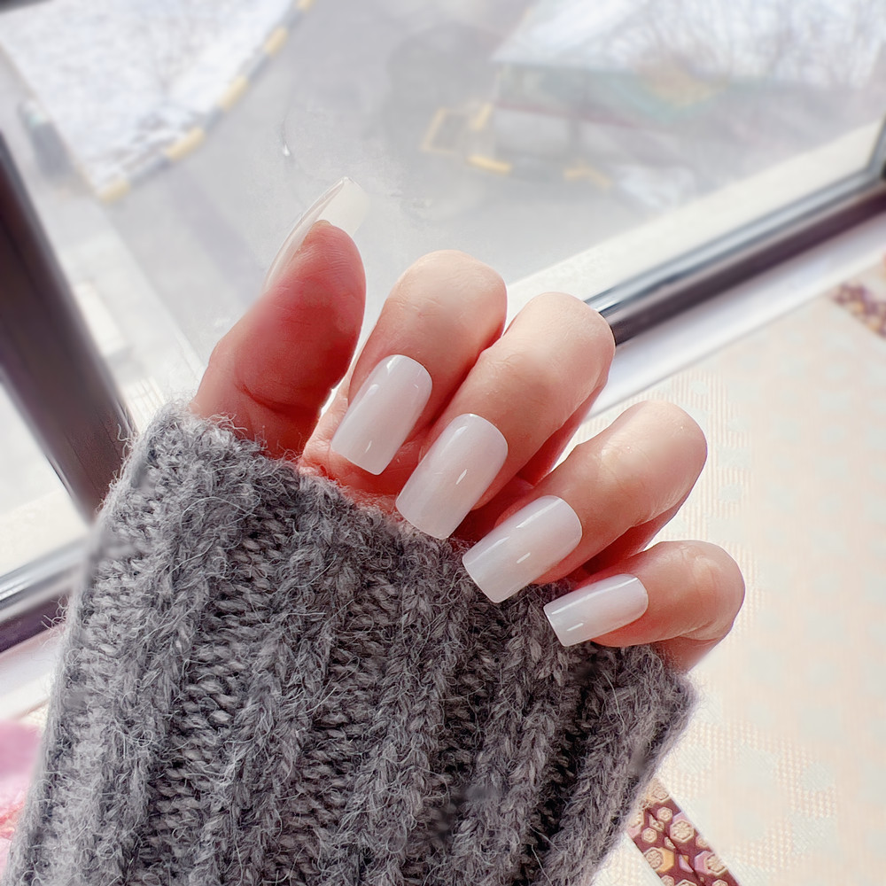 Glossy Long Square Fake Nails Mixed Brown And Milky White - Temu