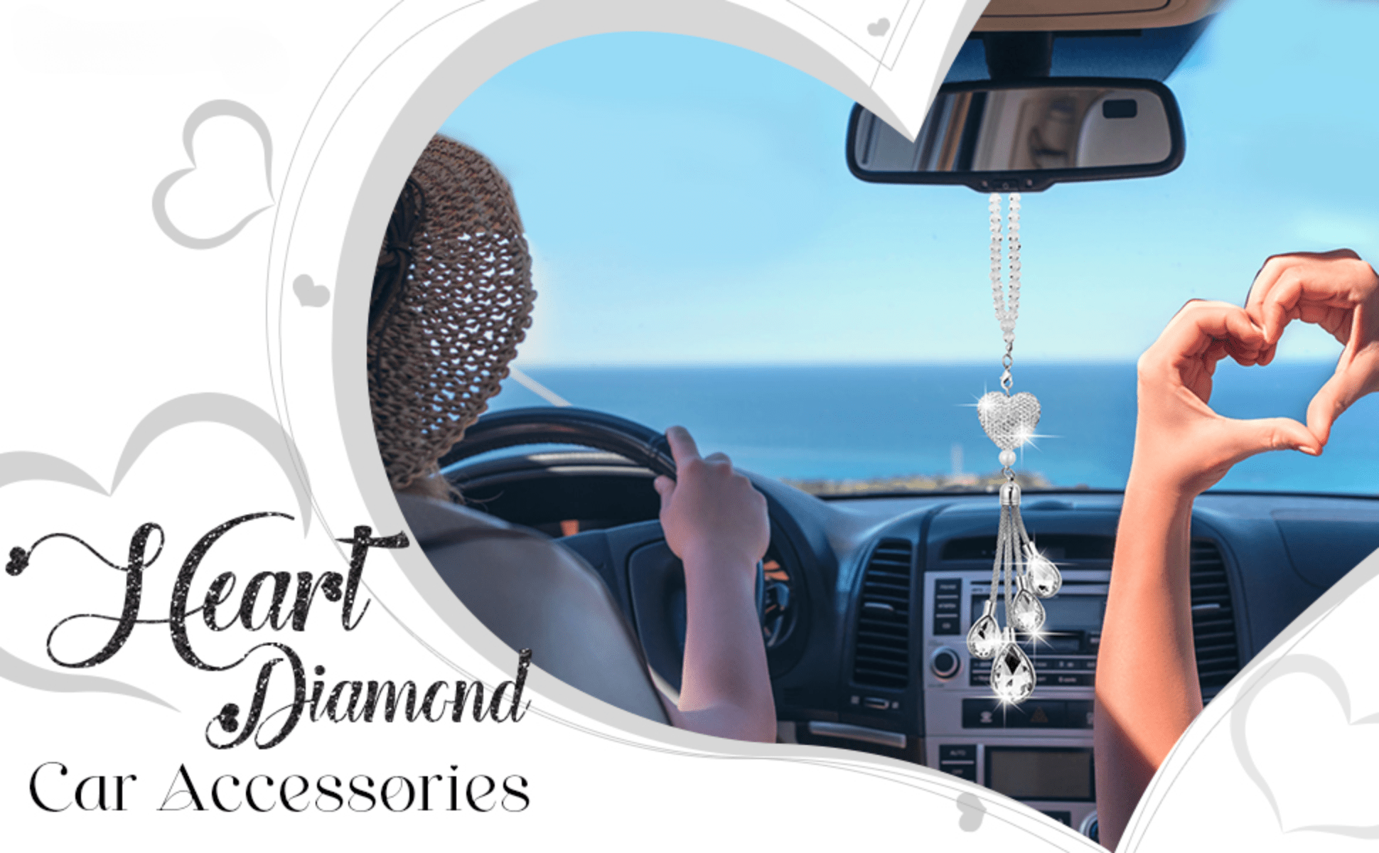 Diamond Pearl Car Pendant Cute Cartoon Heart Star Tassels Rearview