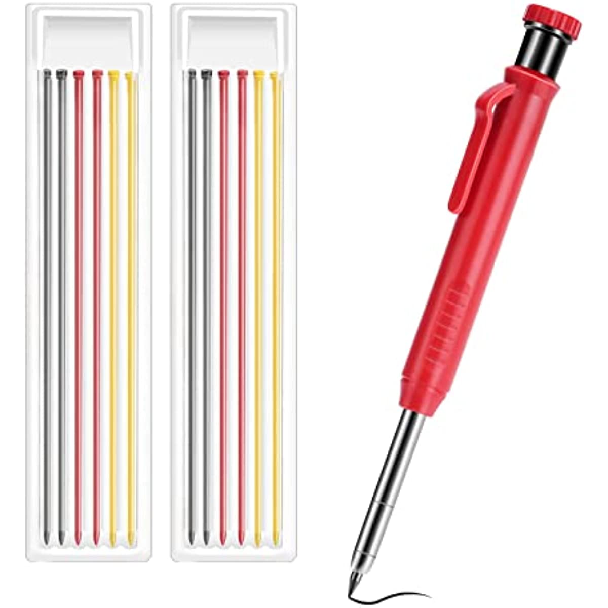 Carpenters Pencil Set Incl 12 Tracer Pencil Refills With Three Colors